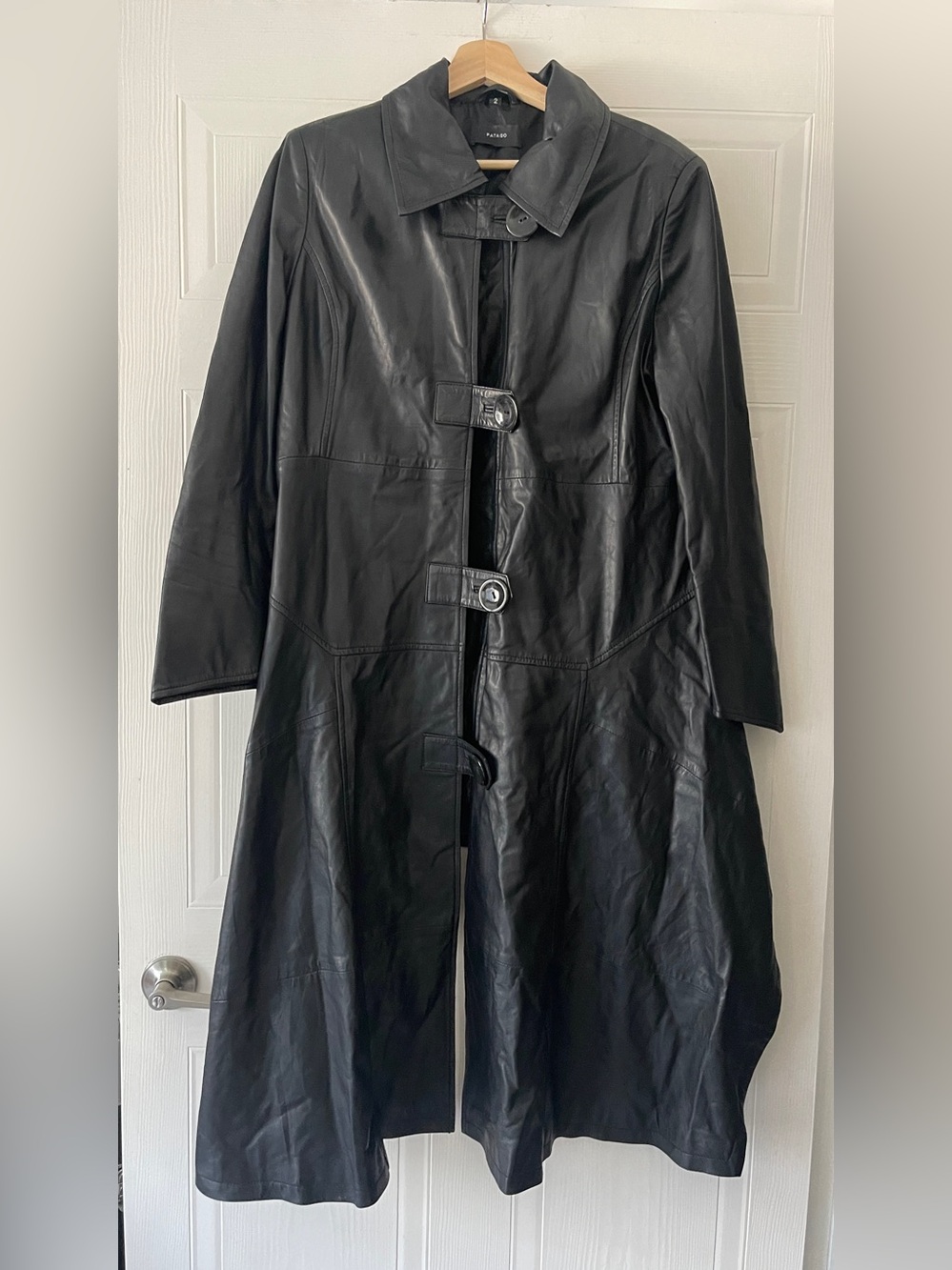 PATAGO Black Goth Asymmetrical Italian Leather Long-Short Coat *Minor Flaws*